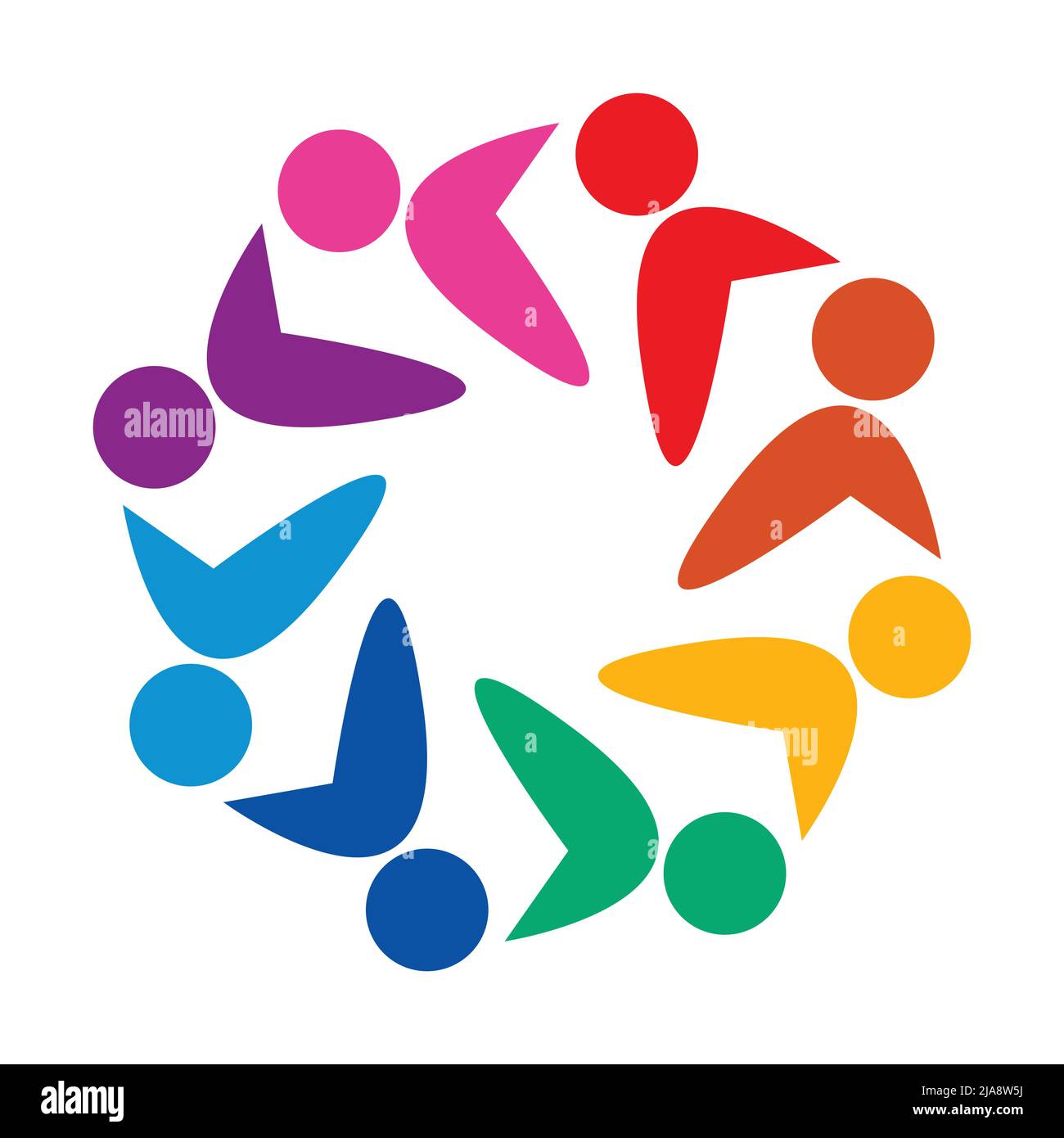 Gruppo di otto persone logo in un cerchio.persone lavoro di squadra Illustrazione Vettoriale