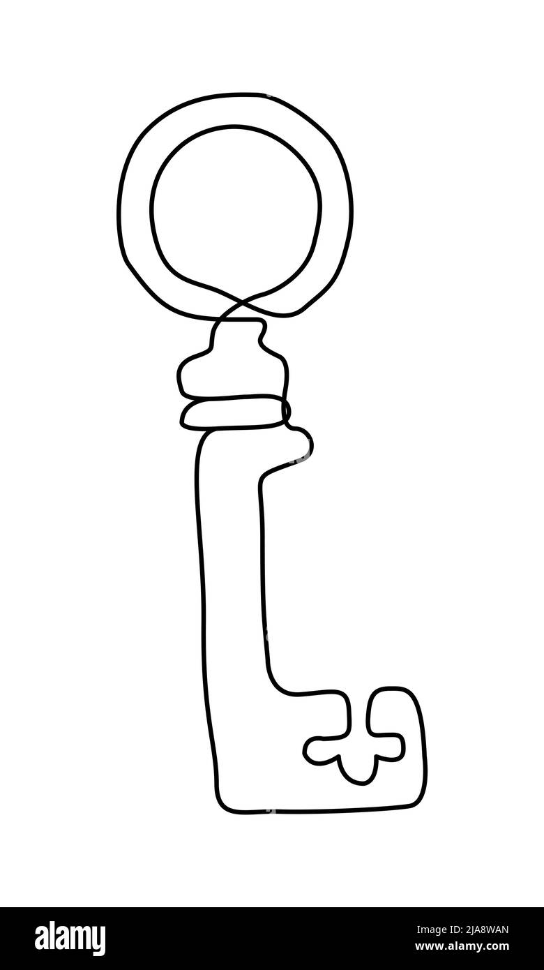 Profilo vecchio tasto. Illustrazione minimalista della chiave per camera d'albergo, casa, auto, armadietto. Elemento vettoriale per la vendita di immobili Illustrazione Vettoriale