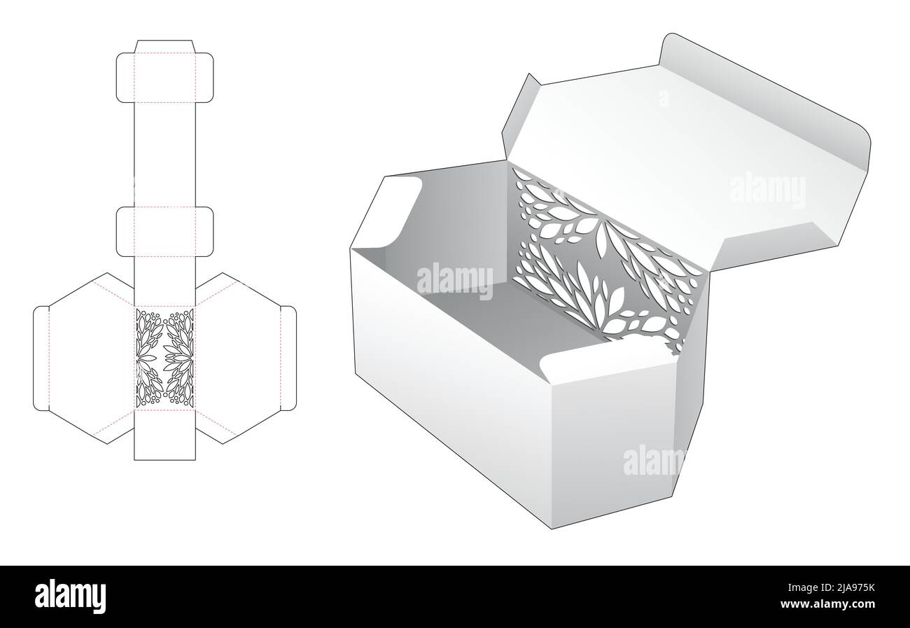 Modello fustellato per scatola di imballaggio e 3D mockup Illustrazione Vettoriale