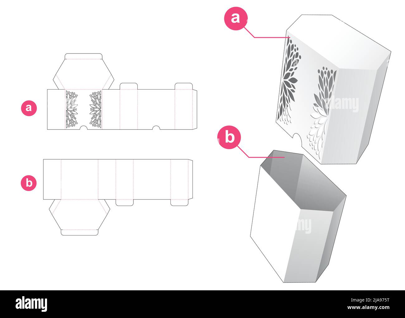 Modello fustellato per scatola di imballaggio e 3D mockup Illustrazione Vettoriale Modello fustellato per scatola di imballaggio e 3D mockup Illustrazione Vettoriale
