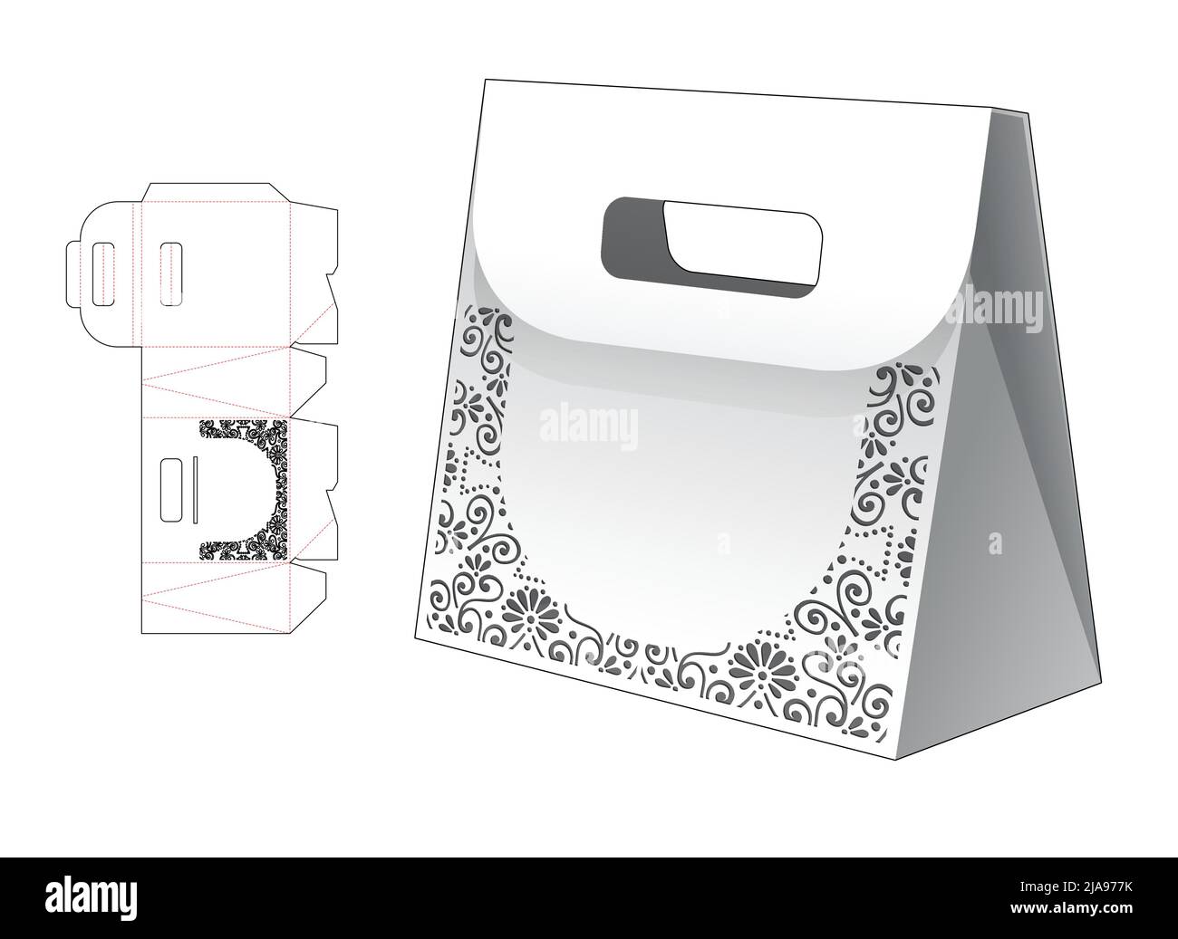 Modello fustellato per scatola di imballaggio e 3D mockup Illustrazione Vettoriale