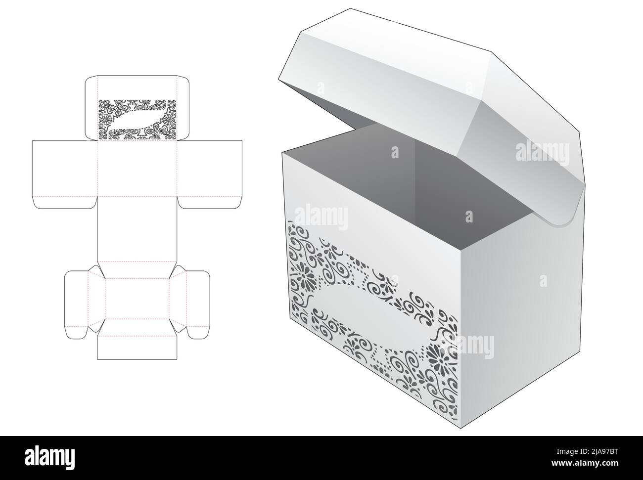 Modello fustellato per scatola di imballaggio e 3D mockup Illustrazione Vettoriale Modello fustellato per scatola di imballaggio e 3D mockup Illustrazione Vettoriale