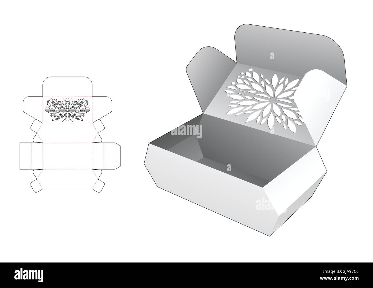 Modello fustellato per scatola di imballaggio e 3D mockup Illustrazione Vettoriale Modello fustellato per scatola di imballaggio e 3D mockup Illustrazione Vettoriale