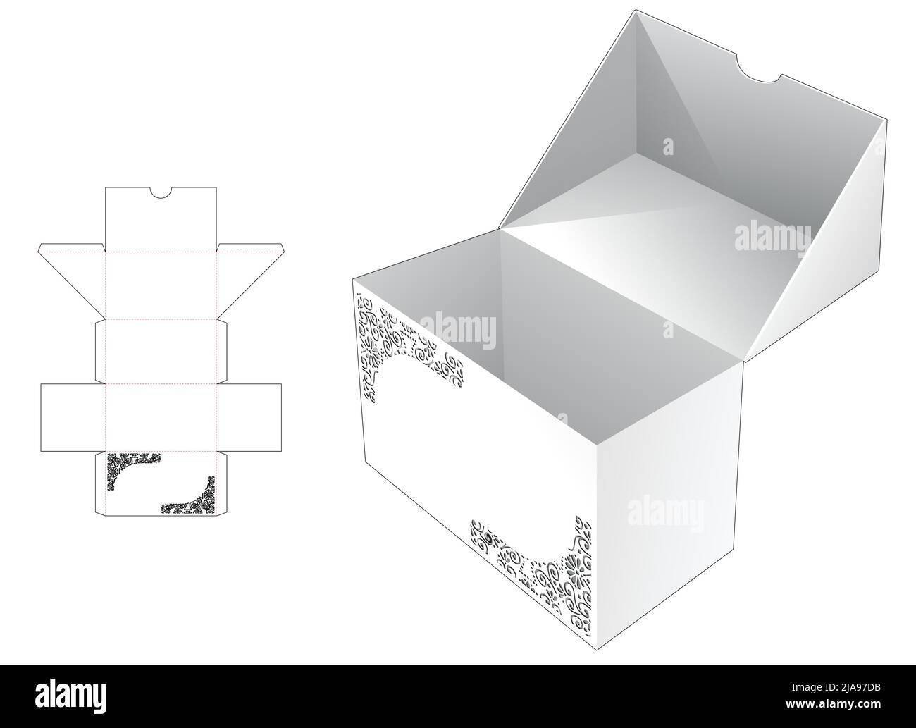 Modello fustellato per scatola di imballaggio e 3D mockup Illustrazione Vettoriale Modello fustellato per scatola di imballaggio e 3D mockup Illustrazione Vettoriale