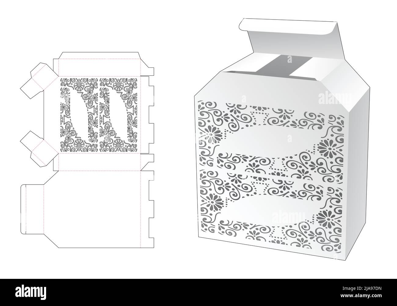 Modello fustellato per scatola di imballaggio e 3D mockup Illustrazione Vettoriale Modello fustellato per scatola di imballaggio e 3D mockup Illustrazione Vettoriale