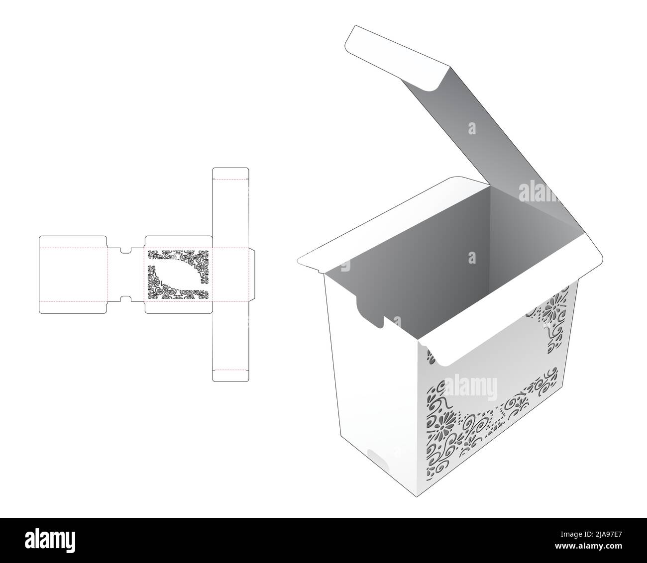 Modello fustellato per scatola di imballaggio e 3D mockup Illustrazione Vettoriale