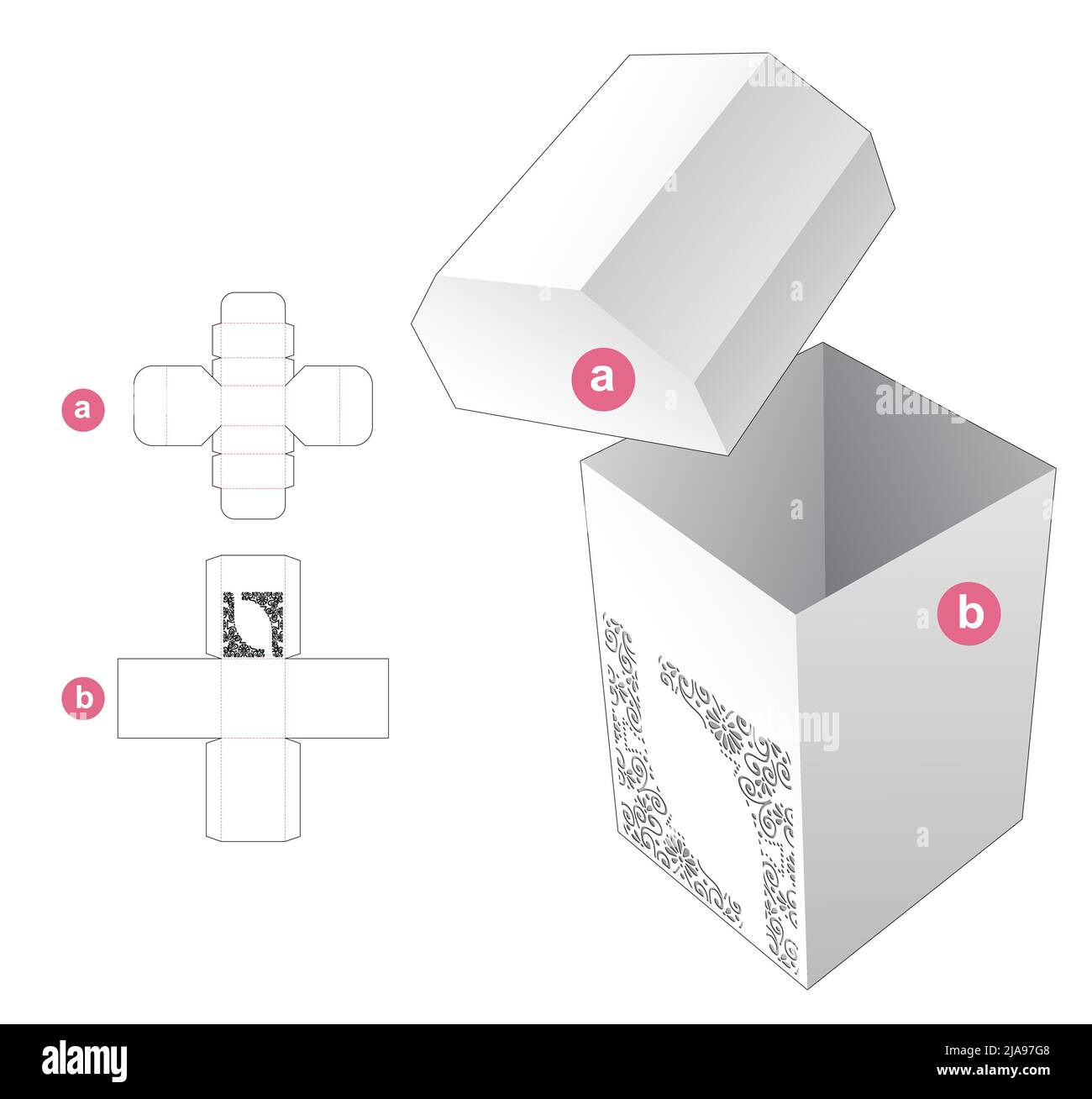 Modello fustellato per scatola di imballaggio e 3D mockup Illustrazione Vettoriale Modello fustellato per scatola di imballaggio e 3D mockup Illustrazione Vettoriale