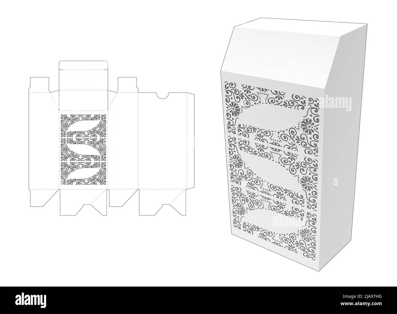 Modello fustellato per scatola di imballaggio e 3D mockup Illustrazione Vettoriale Modello fustellato per scatola di imballaggio e 3D mockup Illustrazione Vettoriale