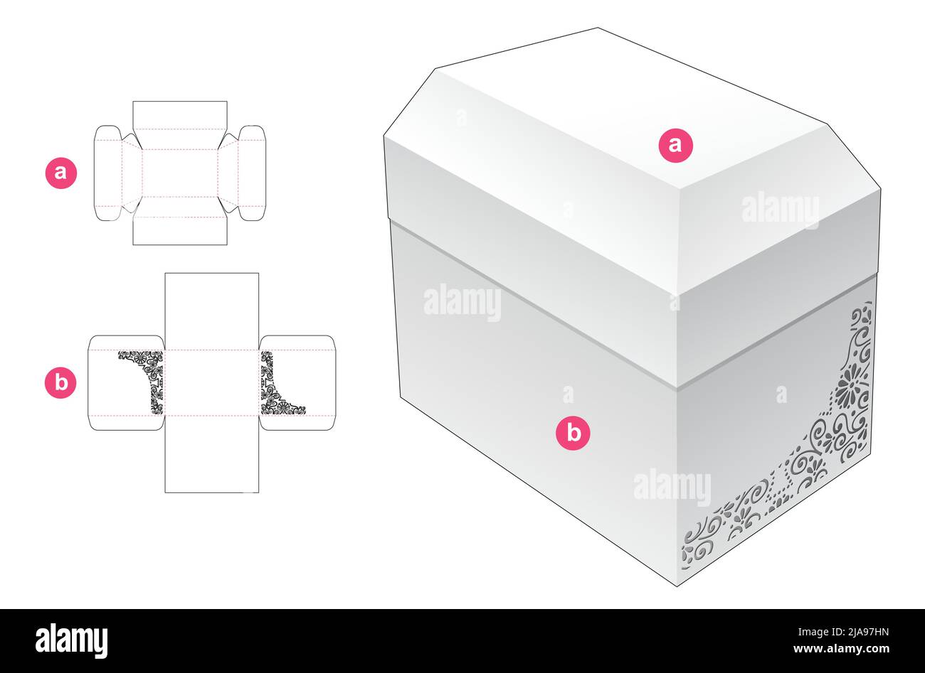 Modello fustellato per scatola di imballaggio e 3D mockup Illustrazione Vettoriale Modello fustellato per scatola di imballaggio e 3D mockup Illustrazione Vettoriale