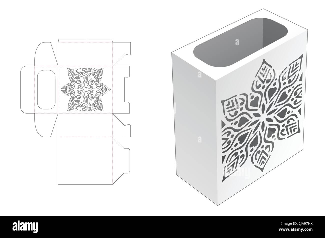 Modello fustellato per scatola di imballaggio e 3D mockup Illustrazione Vettoriale Modello fustellato per scatola di imballaggio e 3D mockup Illustrazione Vettoriale