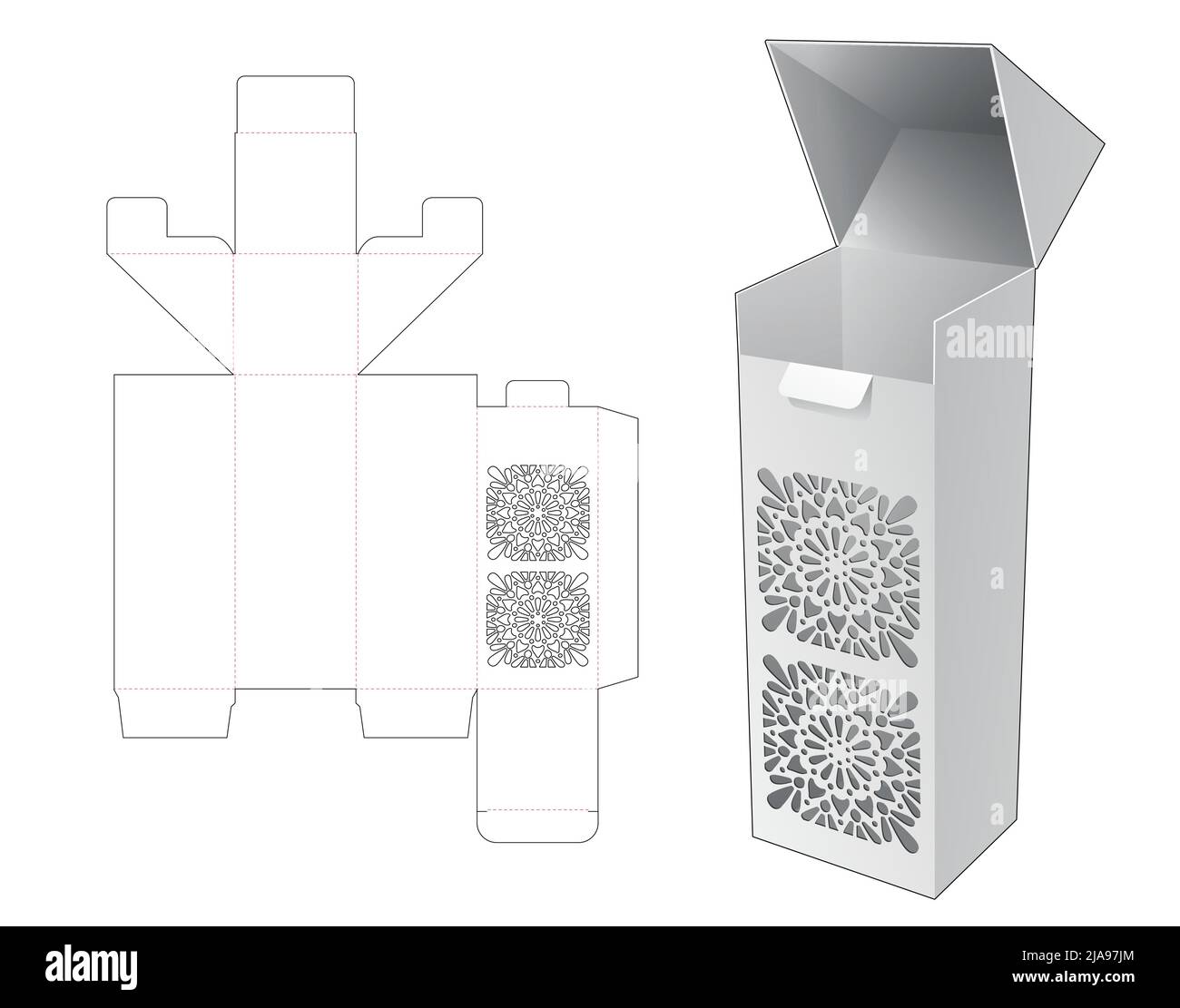 Modello fustellato per scatola di imballaggio e 3D mockup Illustrazione Vettoriale