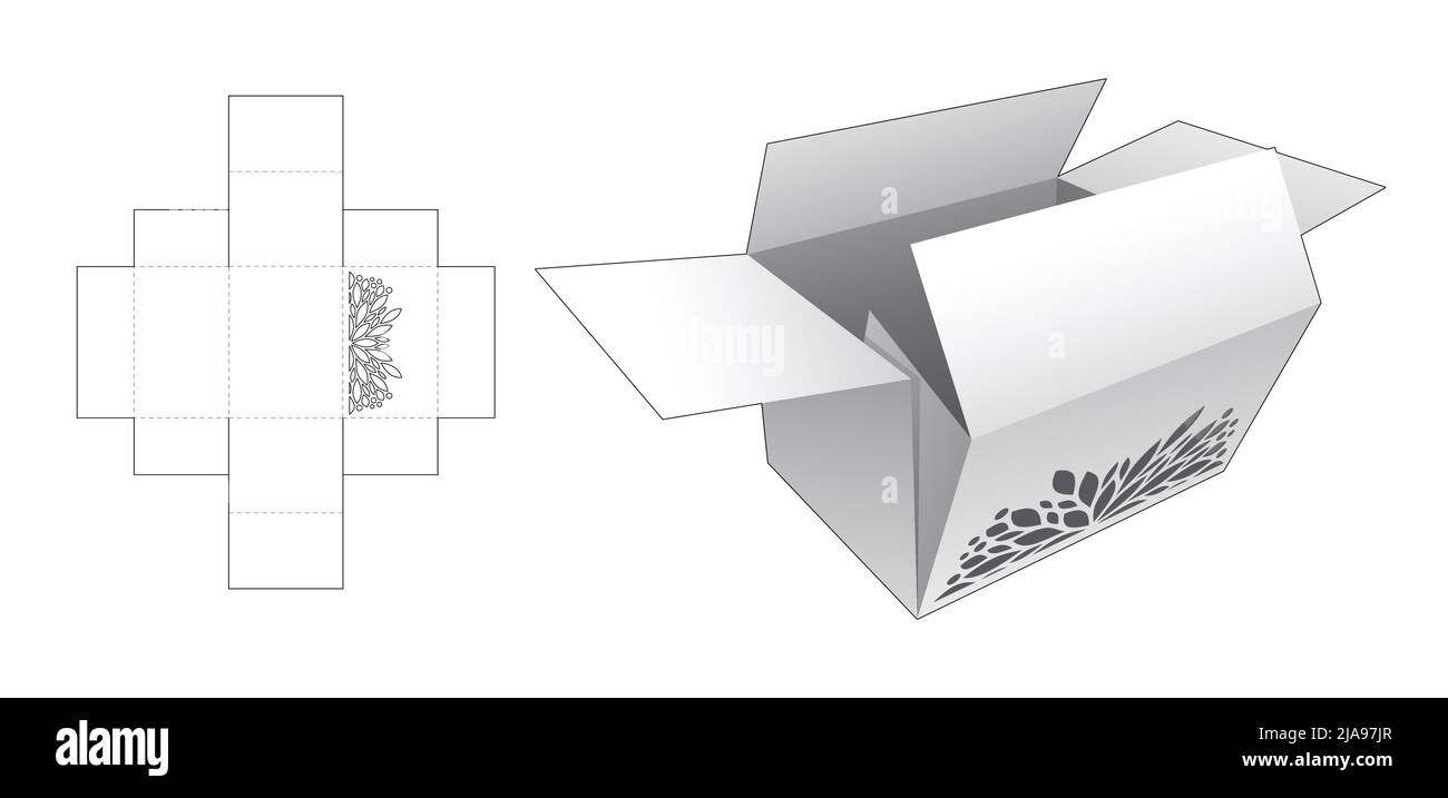 Modello fustellato per scatola di imballaggio e 3D mockup Illustrazione Vettoriale Modello fustellato per scatola di imballaggio e 3D mockup Illustrazione Vettoriale