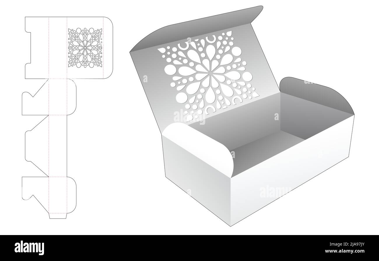 Modello fustellato per scatola di imballaggio e 3D mockup Illustrazione Vettoriale Modello fustellato per scatola di imballaggio e 3D mockup Illustrazione Vettoriale