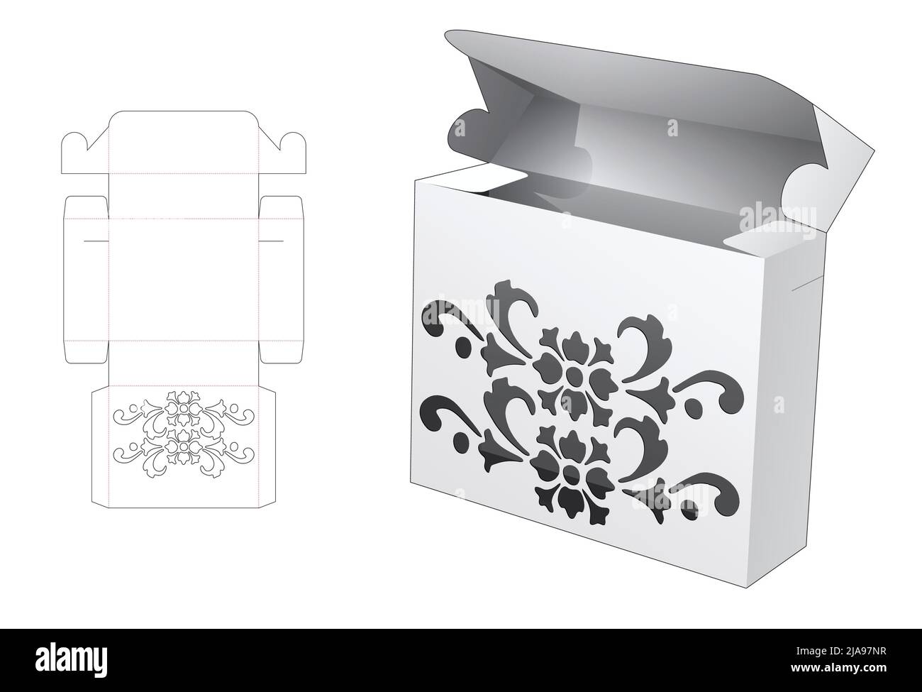 Modello fustellato per scatola di imballaggio e 3D mockup Illustrazione Vettoriale Modello fustellato per scatola di imballaggio e 3D mockup Illustrazione Vettoriale