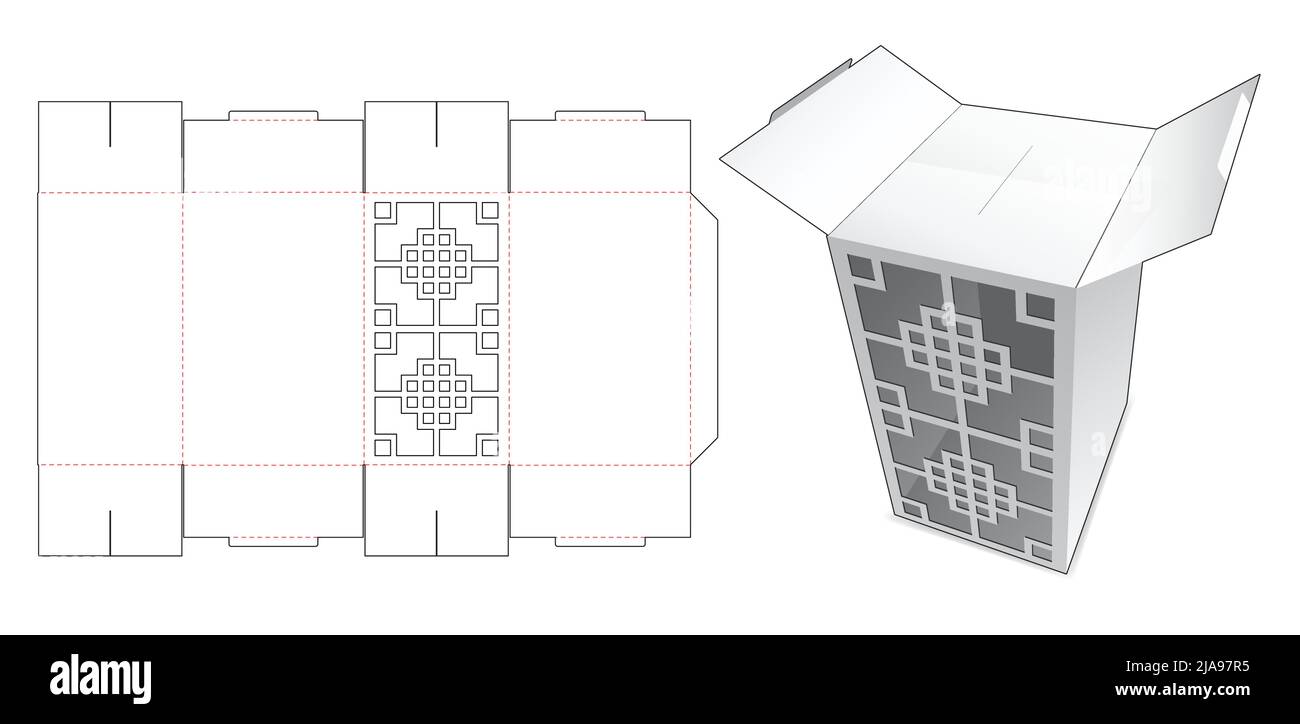 Modello fustellato per scatola di imballaggio e 3D mockup Illustrazione Vettoriale Modello fustellato per scatola di imballaggio e 3D mockup Illustrazione Vettoriale