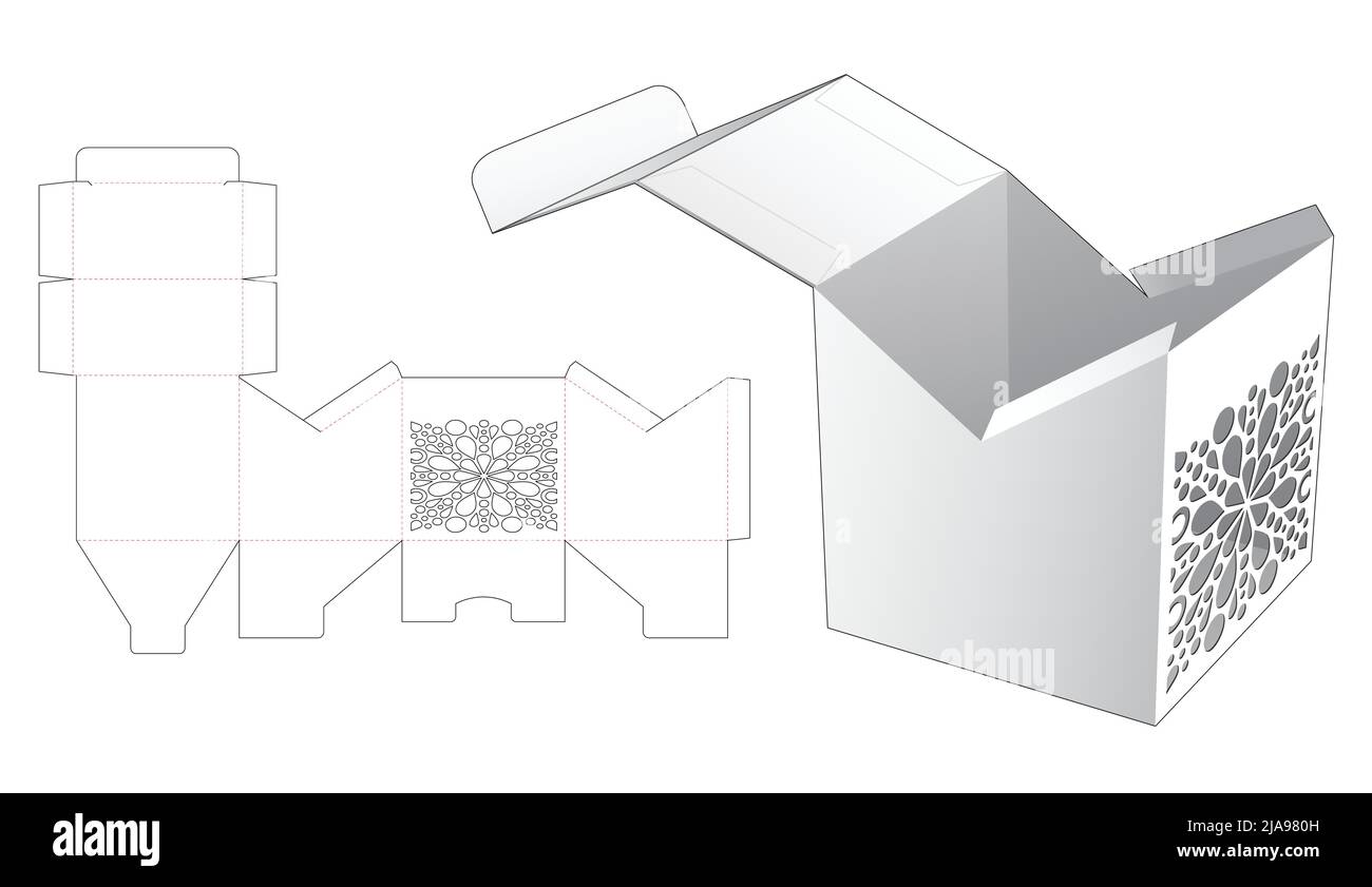 Modello fustellato per scatola di imballaggio e 3D mockup Illustrazione Vettoriale