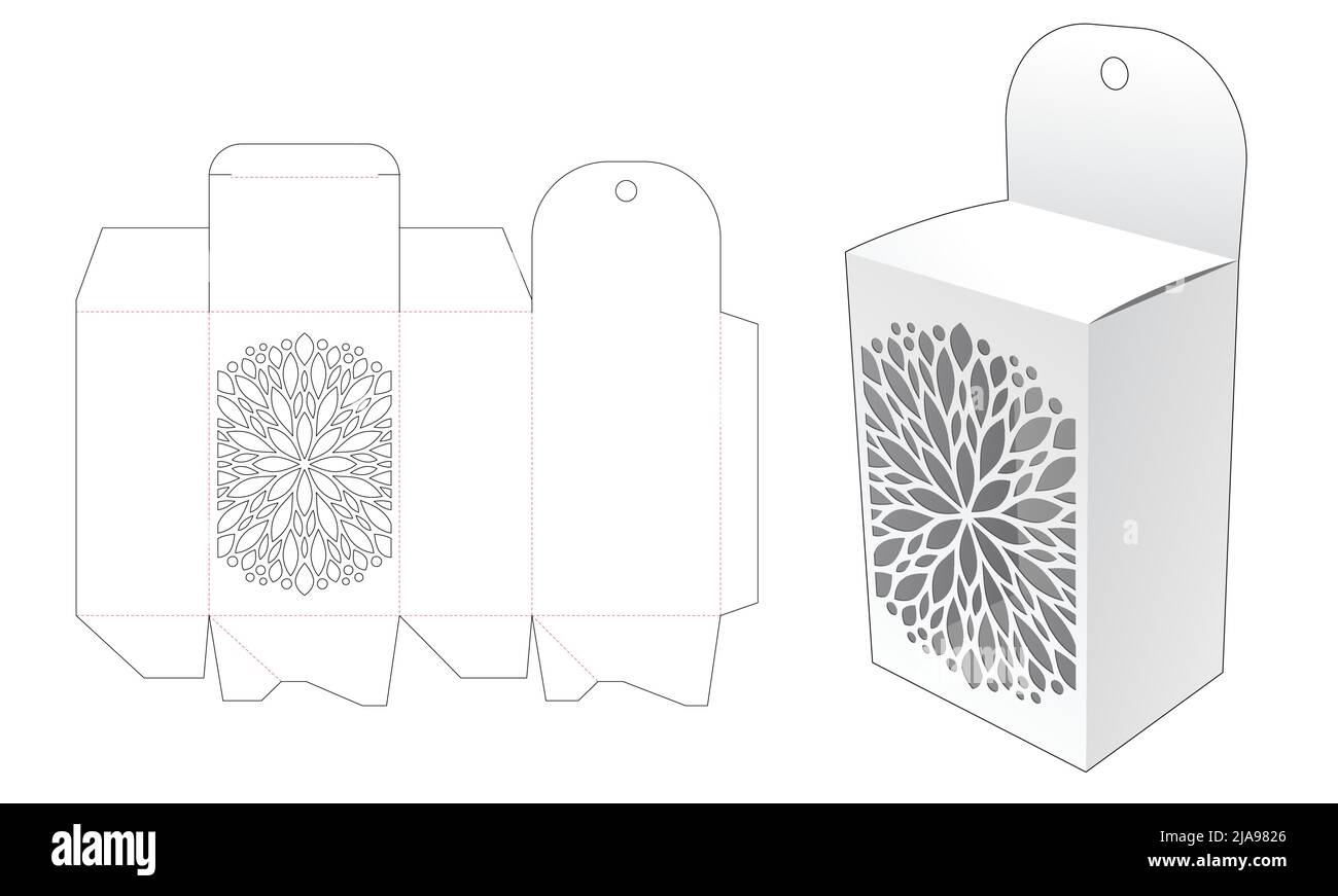 Modello fustellato per scatola di imballaggio e 3D mockup Illustrazione Vettoriale