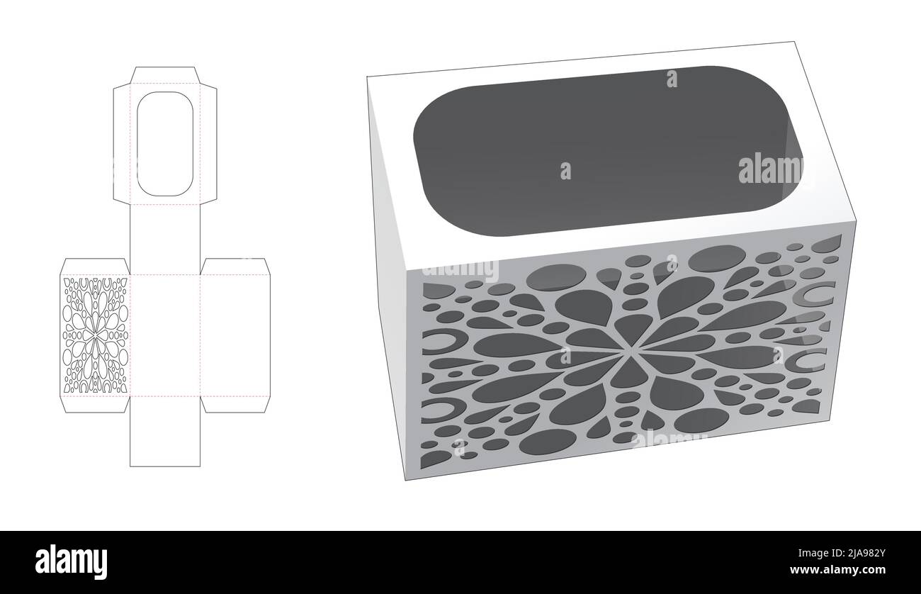 Modello fustellato per scatola di imballaggio e 3D mockup Illustrazione Vettoriale Modello fustellato per scatola di imballaggio e 3D mockup Illustrazione Vettoriale