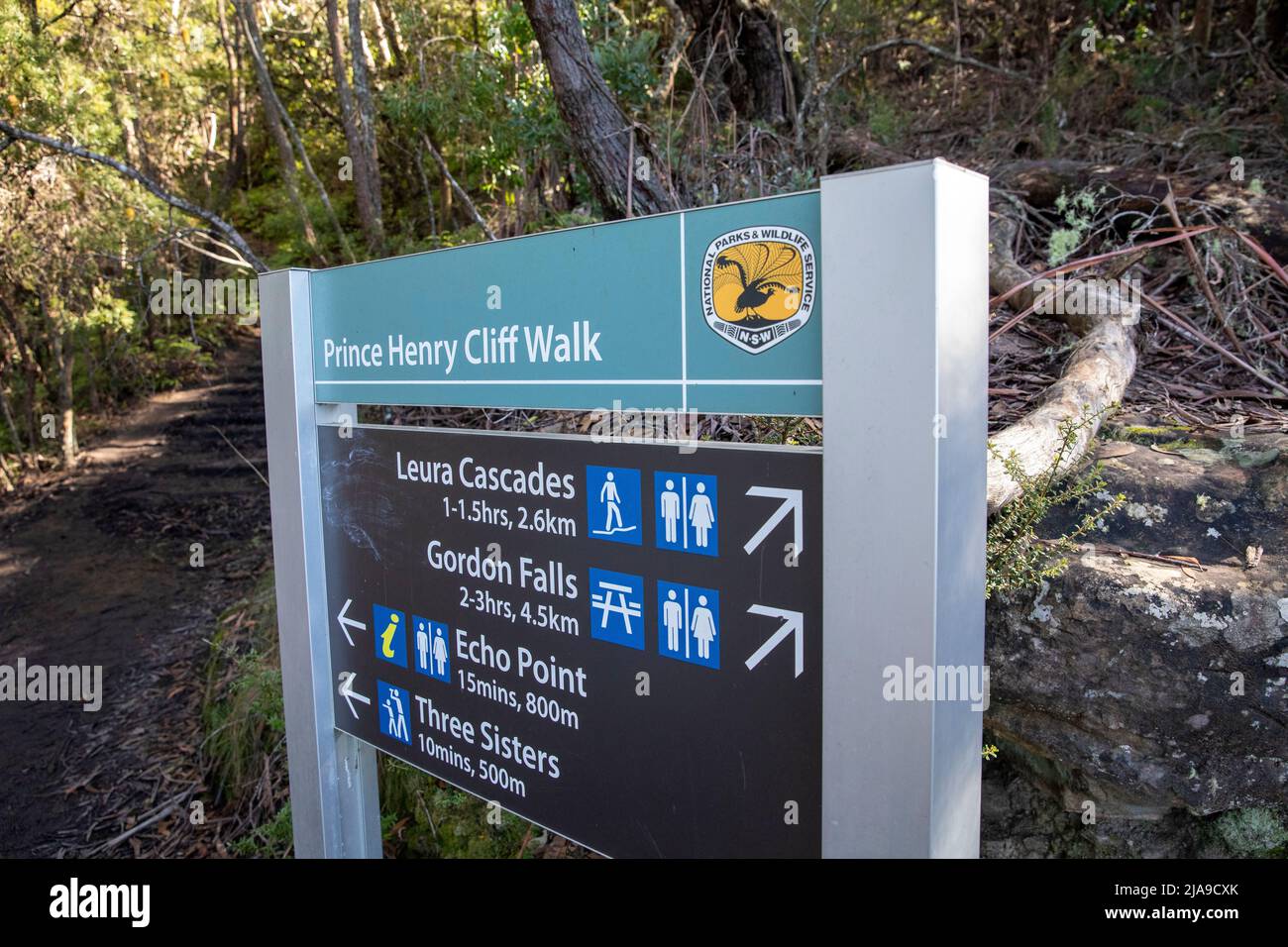 Passeggiata sulla scogliera del Principe Enrico nelle Blue Mountains NSW, che conducono alle cascate di Leura e alle cascate di gordon, al nuovo Galles del Sud, in Australia Foto Stock