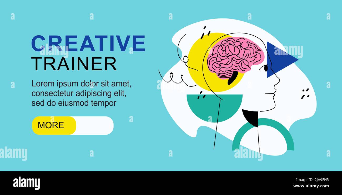 Creative trainer banner orizzontale con simboli artistici e artigianali illustrazione vettoriale piatta Illustrazione Vettoriale