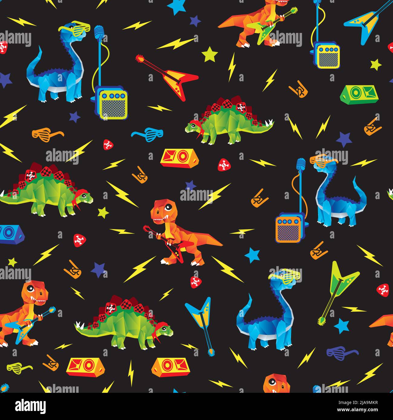 Dino Rock and Roll Rawwr Illustrazione Vettoriale