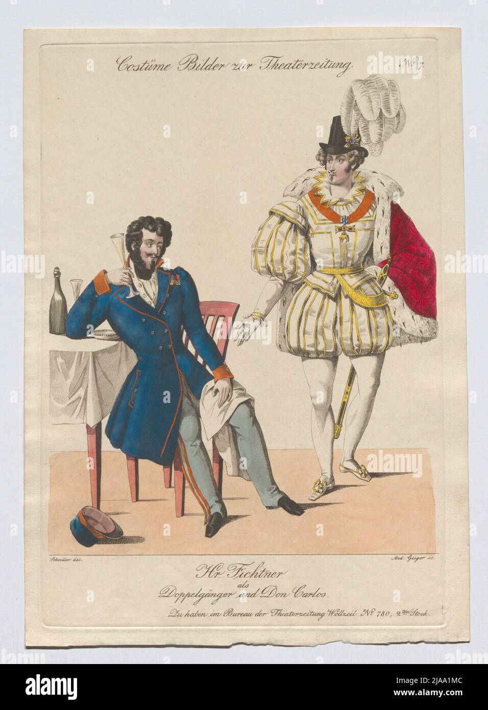 Il sig. Fichtner come drogpelganger e Don Carlos (immagine del costume n° 7 per il giornale del teatro). Andreas Geiger (1765-1856), incisore di rame, dopo: Johann Christian Schoeller (1782-1851), artista Foto Stock
