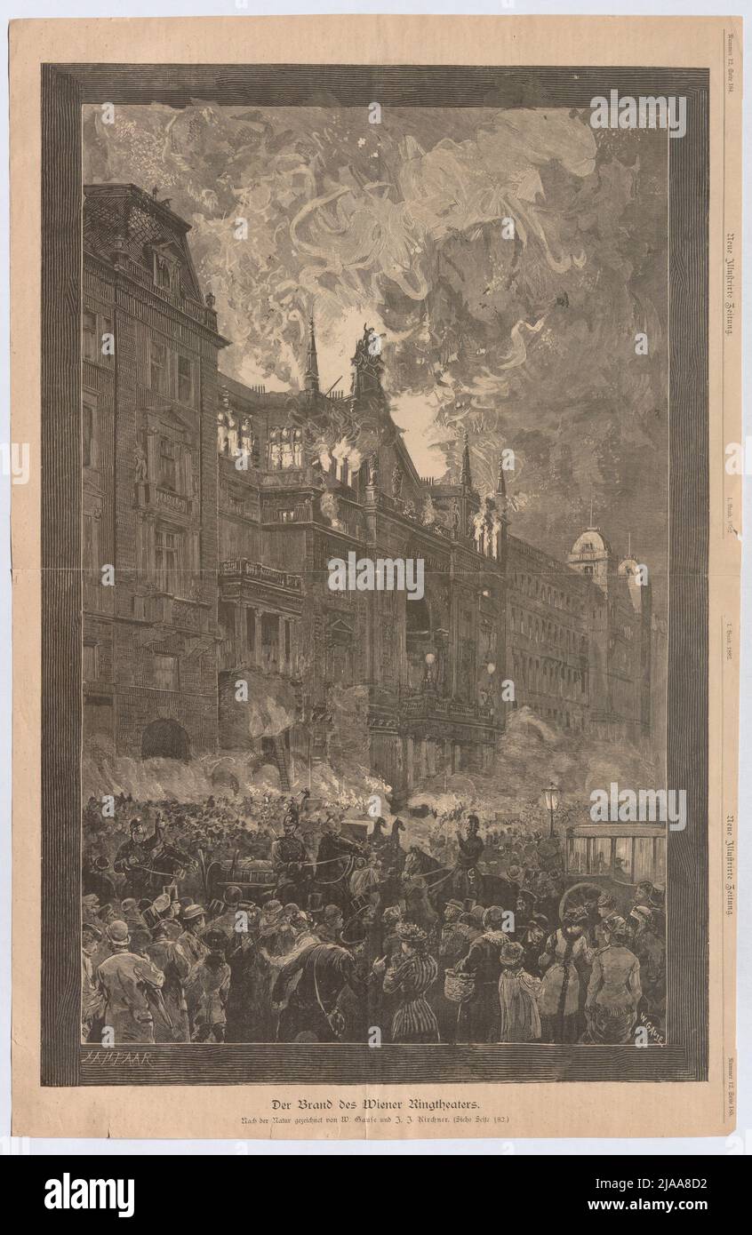 Pagina 184/185 del 'Neue Illustrirten Zeitung', nato nel 1882, Volume 1, No. 12, con la xilografia 'il fuoco del Ringtheater di Vienna.'. Dopo: Johann Josef Kirchner (1846-1889), cassetto, dopo: Wilhelm Gause (1853-1916), cassetto Foto Stock