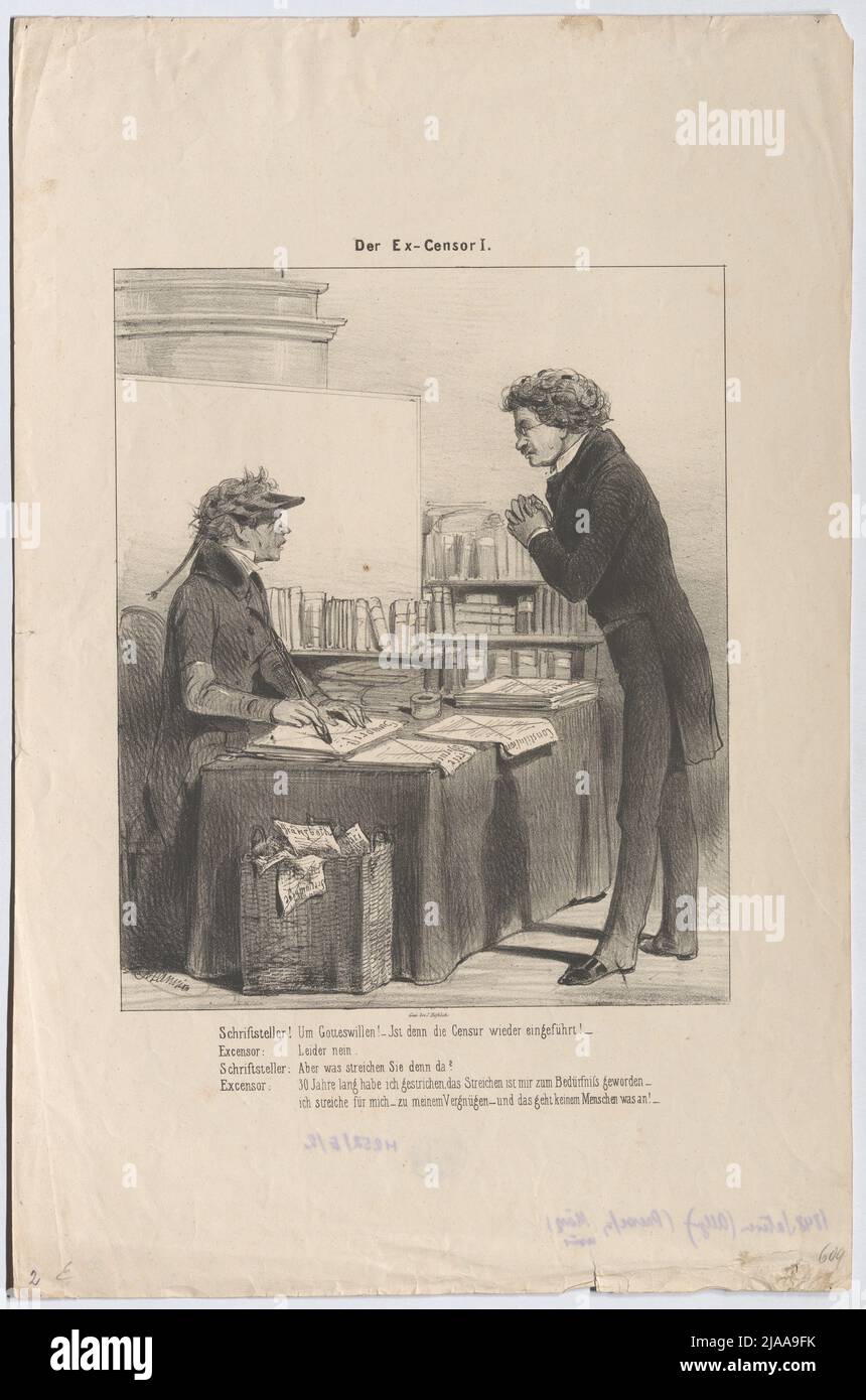 « L'ex censore I. » (Caricatura sulla censura). Anton Zampis (1820-1883), litografo, Johann Höfelich (1796-1849), stampante Foto Stock