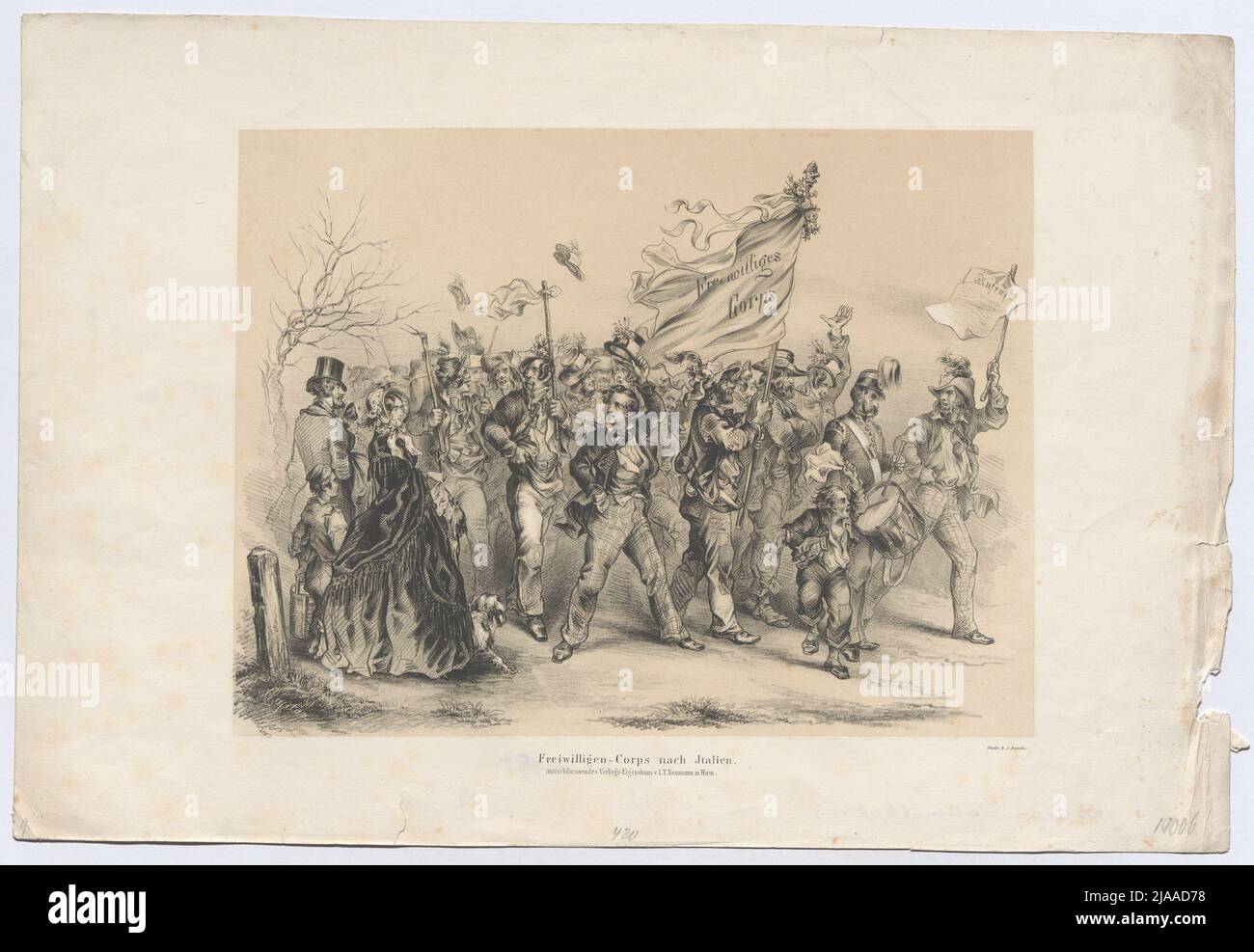 "Corpo volontario a Jtalien (!)." (Il 1 aprile 1848). Anton Elfinger (1821-1864), litografo, Johann Rauh (1803-1863), stampante, Leopold Theodor Neumann (1804-1876), editore Foto Stock