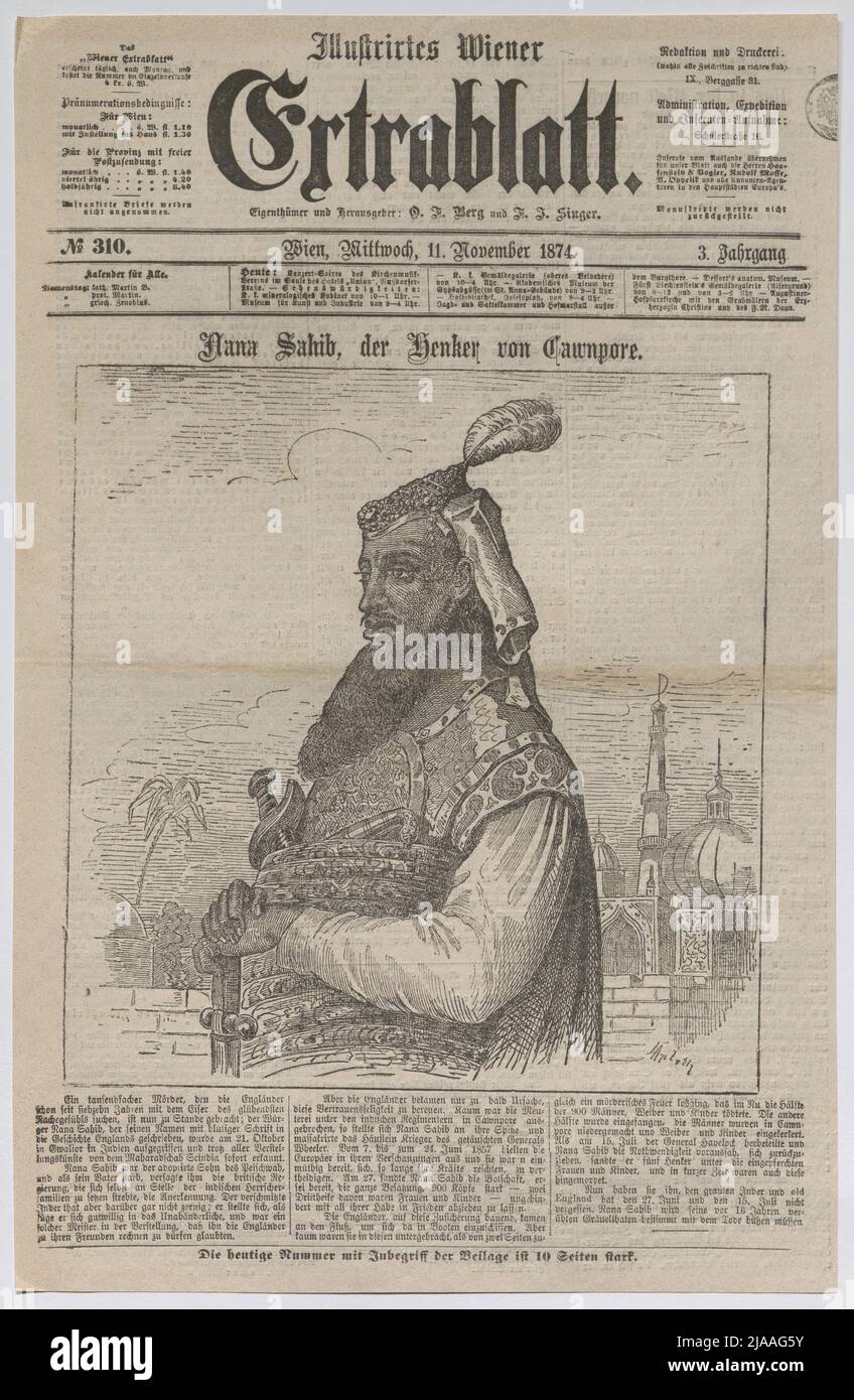 Nana Sahib, carnefice di Cawnpore. '. Nana Sahib, leader della rivolta di Sepoy contro gli inglesi, il' Höker von Cawnpore '(' Illustrirted Wiener Extrablatt '). L. Appelrath, artista Foto Stock