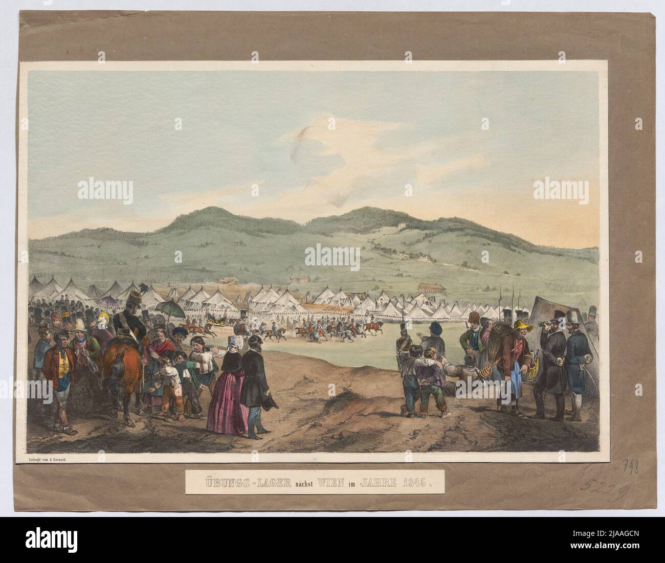 "Campo di esercizi prossimo a Vienna nel 1845". "Campo di esercizi prossimo a Vienna nel 1845". Agosto Gerasch il Vecchio (1822-1908), litografia Foto Stock