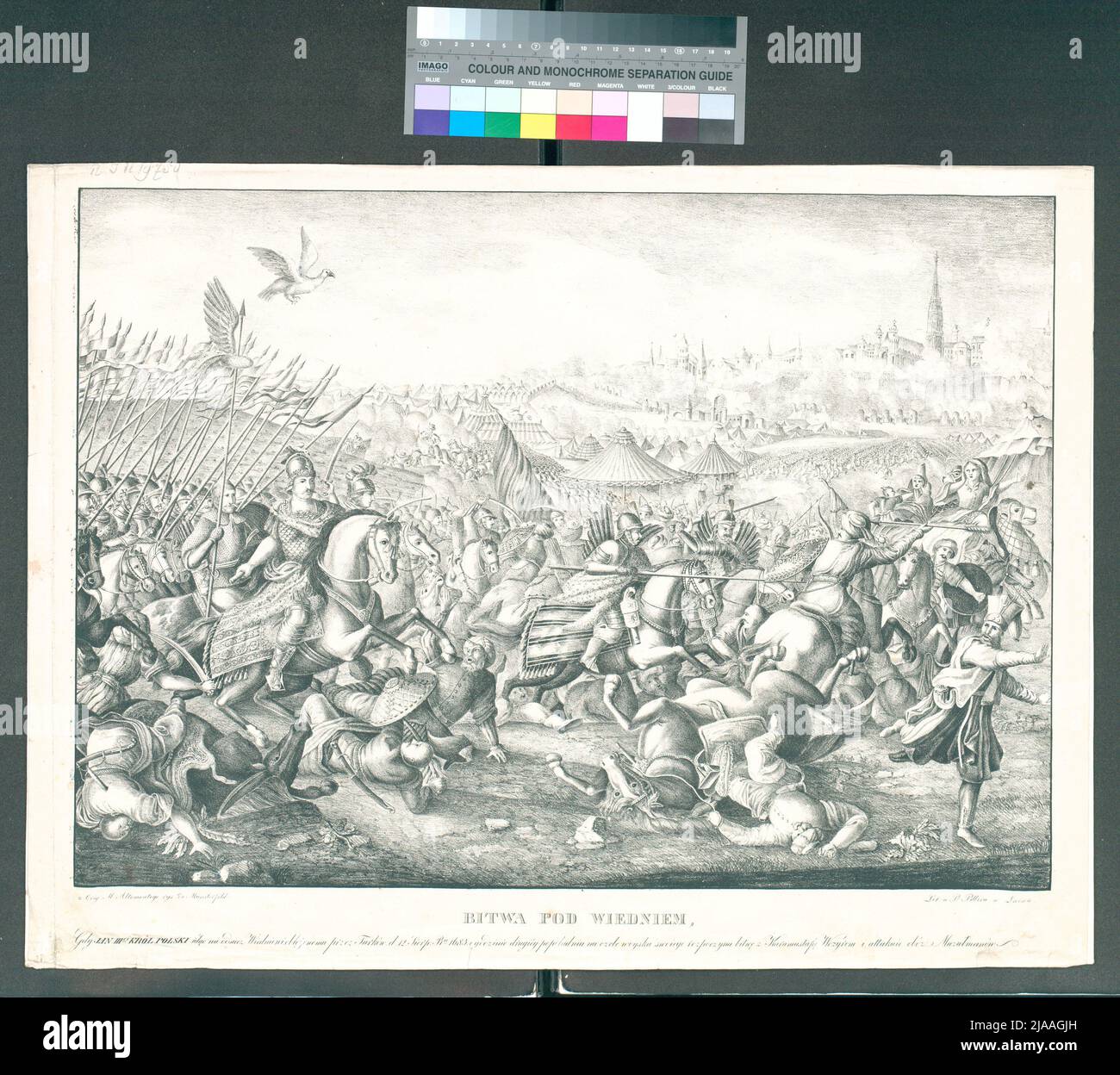 Bitwa Pod Wienem '. La Battaglia di ingresso nei pressi di Vienna il 12 settembre 1683. P. timone, litografia Foto Stock