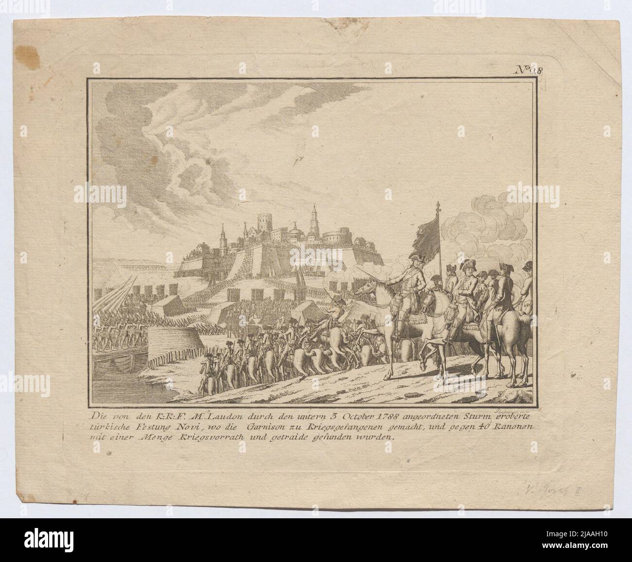 La fortezza arrangiata dal K.K.F.M. Laudon dal basso 3rd ottobre 1788 ... Novi ..'. La fortezza Novi (grado Novi) conquistò il 3 ottobre 1788 sotto il comando di Feldmarschall Laudon. Kilian d. Ä. Ponheimer (1757-1828), incisore di rame Foto Stock