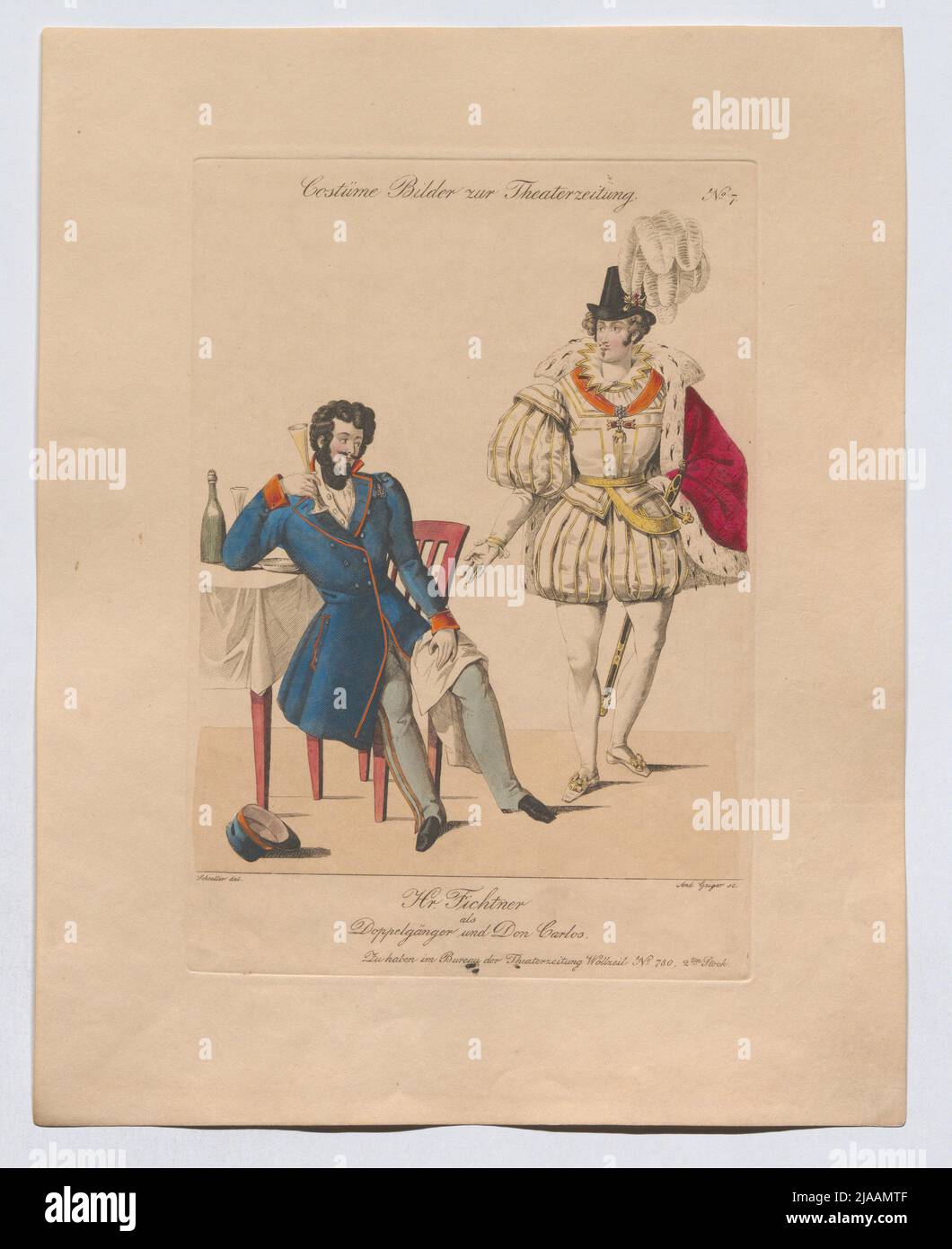 Il sig. Fichtner come drogpelganger e Don Carlos (immagine del costume n° 7 per il giornale del teatro). Andreas Geiger (1765-1856), incisore di rame, dopo: Johann Christian Schoeller (1782-1851), artista Foto Stock