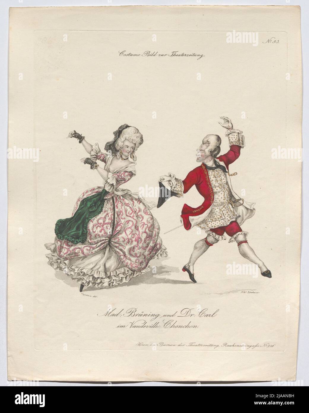 MAD. Brüning e il Dr. Carl nel Vaudeville Chonchon (immagine in costume n° 93 per il giornale teatrale). Johann Wenzel Zinke (1782-1851), incisore di rame, dopo: Anton Elfinger (1821-1864), artista Foto Stock