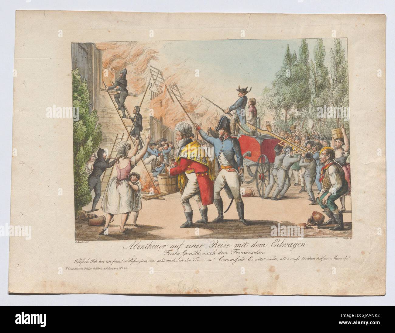 Avventura in un viaggio con l'auto espresso / pittura affresco dopo il francese (Galleria fotografica teatrale per il giornale teatrale, nato nel 2, n. 44). Johann Wenzel Zinke (1782-1851), incisore di rame, dopo: Johann Christian Schoeller (1782-1851), artista Foto Stock