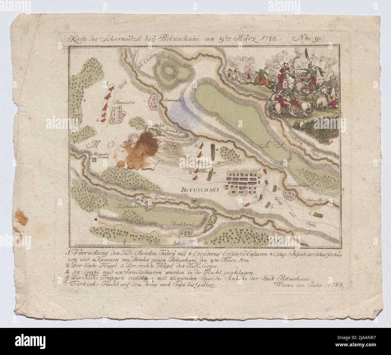Mappa del Scharmüzel vicino a Botoșani (Botoschan) il 19 marzo 1788. Sconosciuto Foto Stock