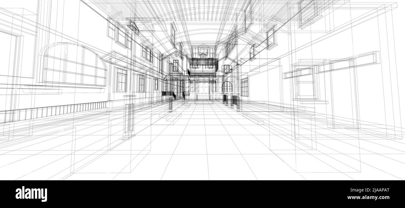 Sistema di automazione intelligente digitale tecnologia intelligente astratto sfondo architettura interni 3D struttura a reticolo su sfondo bianco Foto Stock