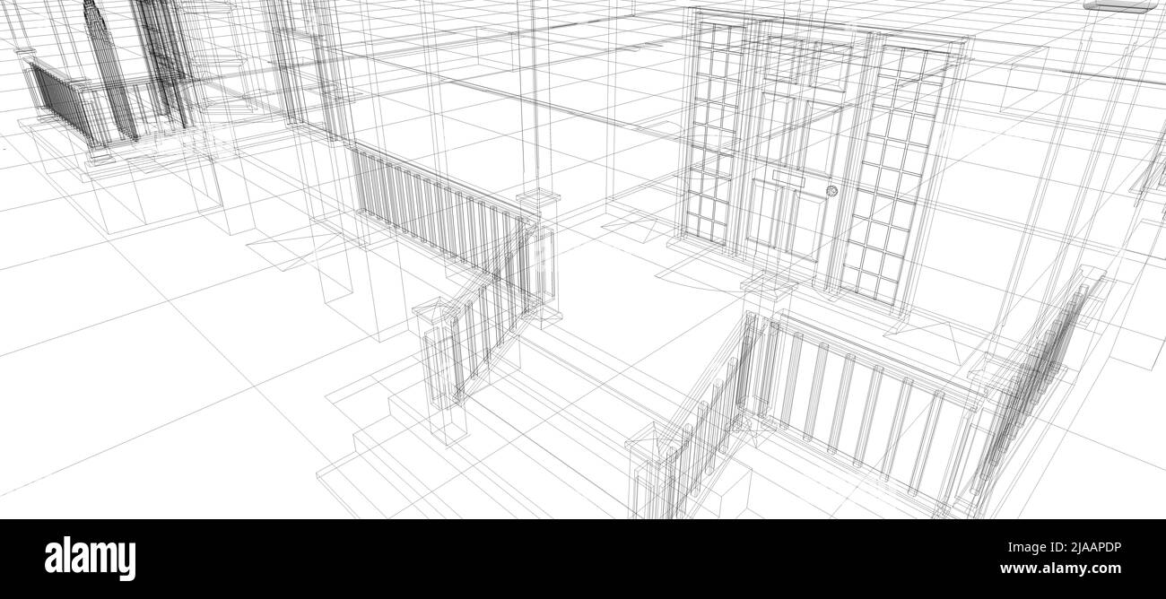 Smart house automation system ingresso porta digitale tecnologia intelligente astratto sfondo architettura 3D struttura a reticolo su backgro bianco Foto Stock