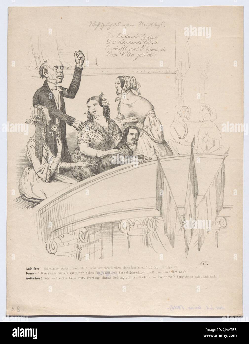 MP Felix von Lichnowsky come cane da braccio alla tribuna femminile della nazione Laverstelle a Francoforte (cartone animato). Sconosciuto Foto Stock