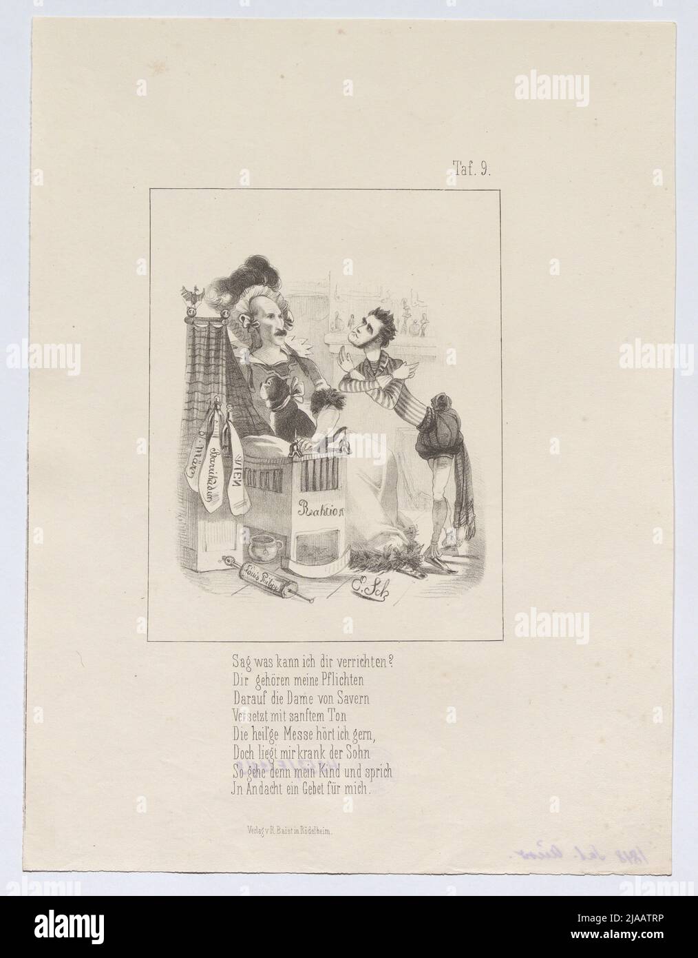 'Il corridoio / dopo il / martello di ferro. / Ballad. / II. Problema". (Targa 9: Caricatura su Heinrich von Gagern e Arciduca Johann). Adam Ernst Schalck (1827-1865), litografia, Reinhold Baist, editore Foto Stock