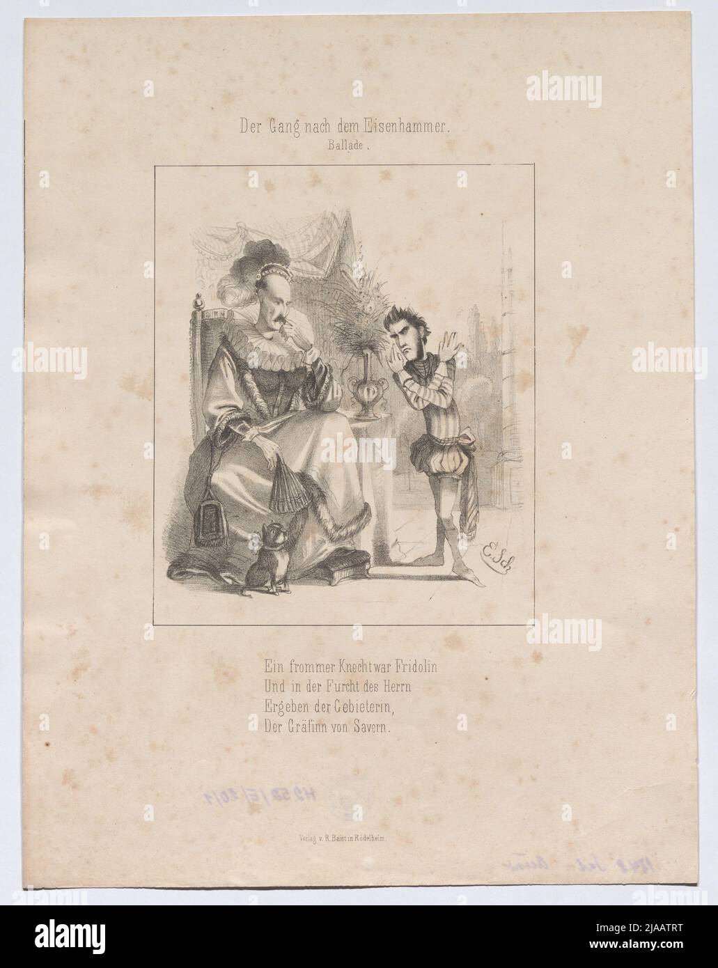 'Il corridoio / dopo il / martello di ferro. / Ballad. / I. problema." (Targa 1: Caricatura su Archduke Johann e Heinrich von Gagern). Adam Ernst Schalck (1827-1865), litografia, Reinhold Baist, editore Foto Stock