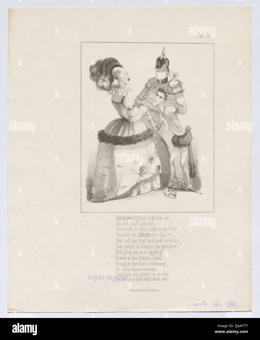 'Il corridoio / dopo il / martello di ferro. / Ballad. / II. Problema". (Targa 12: Caricatura su Heinrich von Gagern, Arciduca Johann e Friedrich Wilhelm IV., Germania 1848). Adam Ernst Schalck (1827-1865), litografia, Reinhold Baist, editore Foto Stock