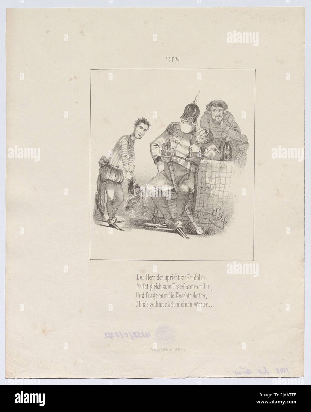 'Il corridoio / dopo il / martello di ferro. / Ballad. / II. Problema". (Tafel 8: Caricatura su Heinrich von Gagern, Friedrich Wilhelm IV. E Carl Vogt). Adam Ernst Schalck (1827-1865), litografia, Reinhold Baist, editore Foto Stock