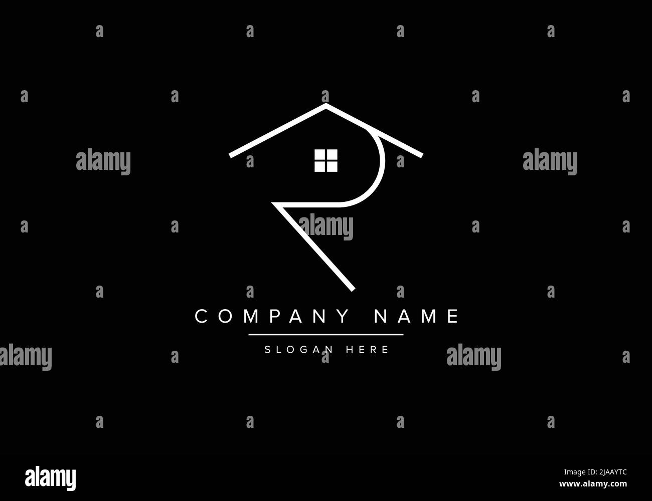 Lettera alfabetica icona logo R con una casa o una casa. Linea immobiliare ART Illustrazione Vettoriale