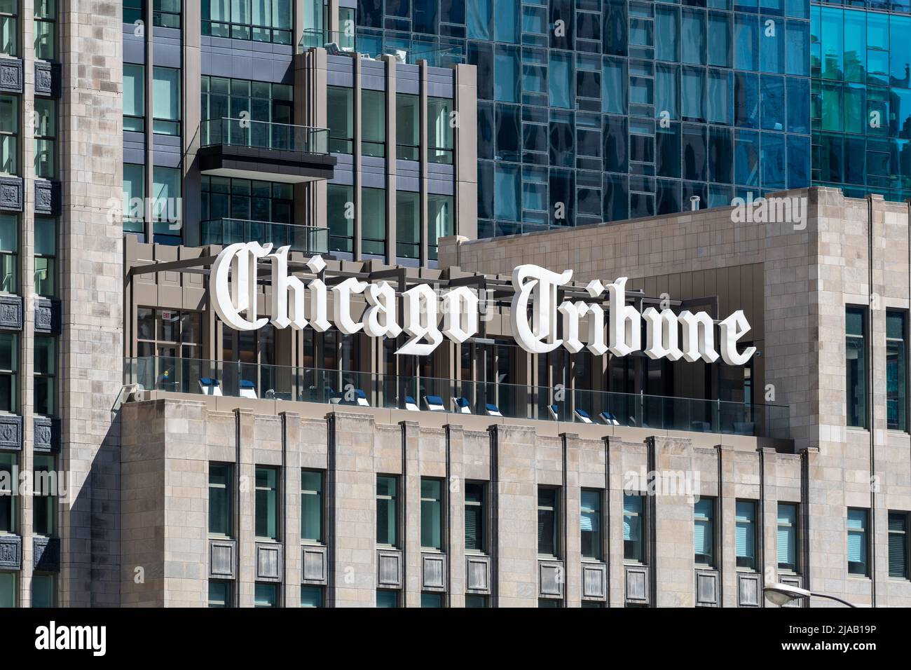 Chicago Tribune segno, Chicago, il, Stati Uniti Foto Stock