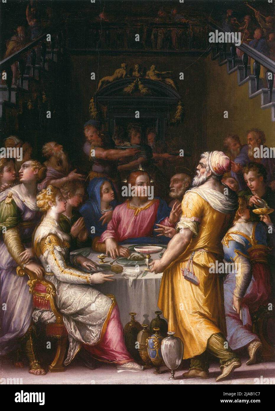 Matrimonio a Cana di Giorgio Vasari, teatro del primo dei miracoli di Gesù, trasformando l'acqua in vino. Foto Stock