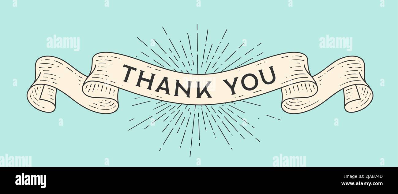 Grazie. Nastro vintage vecchia scuola, biglietto d'auguri retrò con nastro, testo Grazie. Vecchio banner a nastro grazie in stile incisione. Nastro vintage per banner, poster, web. Illustrazione vettoriale Illustrazione Vettoriale