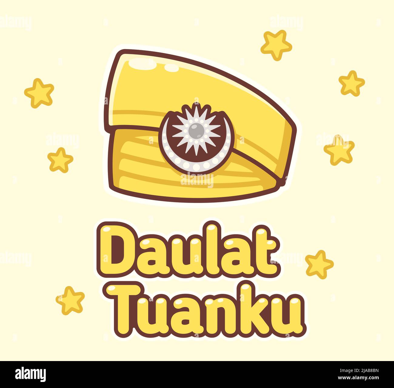 Daulat Tuanku (viva il re in Malay). Festeggiamo il compleanno di Yang di-Pertuan Agong in Malesia. Banner vettoriale cartoon con copricapo tradizionale Illustrazione Vettoriale