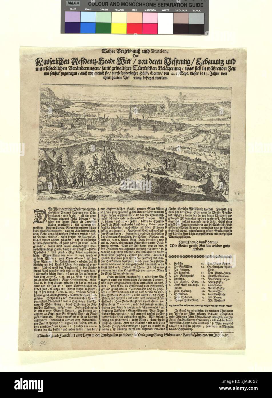 Elenco e situazione reali. ... '. L'assedio di Vienna e la battaglia dei rifiuti 1683. Johann Meyer, etcher, Georg Scheurer, editore Foto Stock